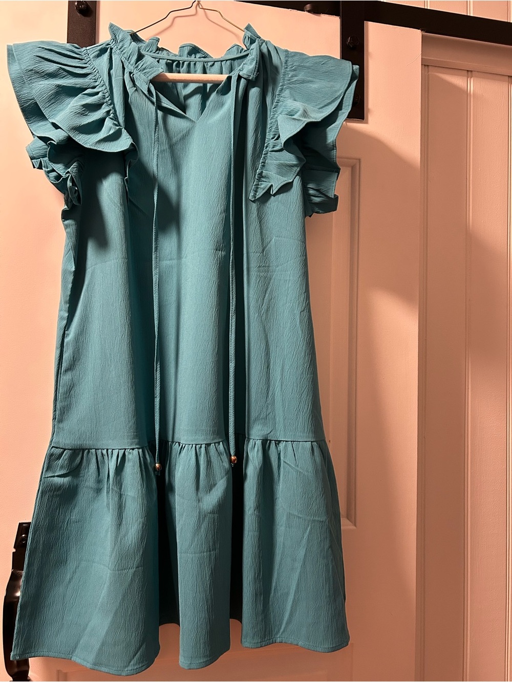 Teal Ruffle-Sleeve Women's Dress